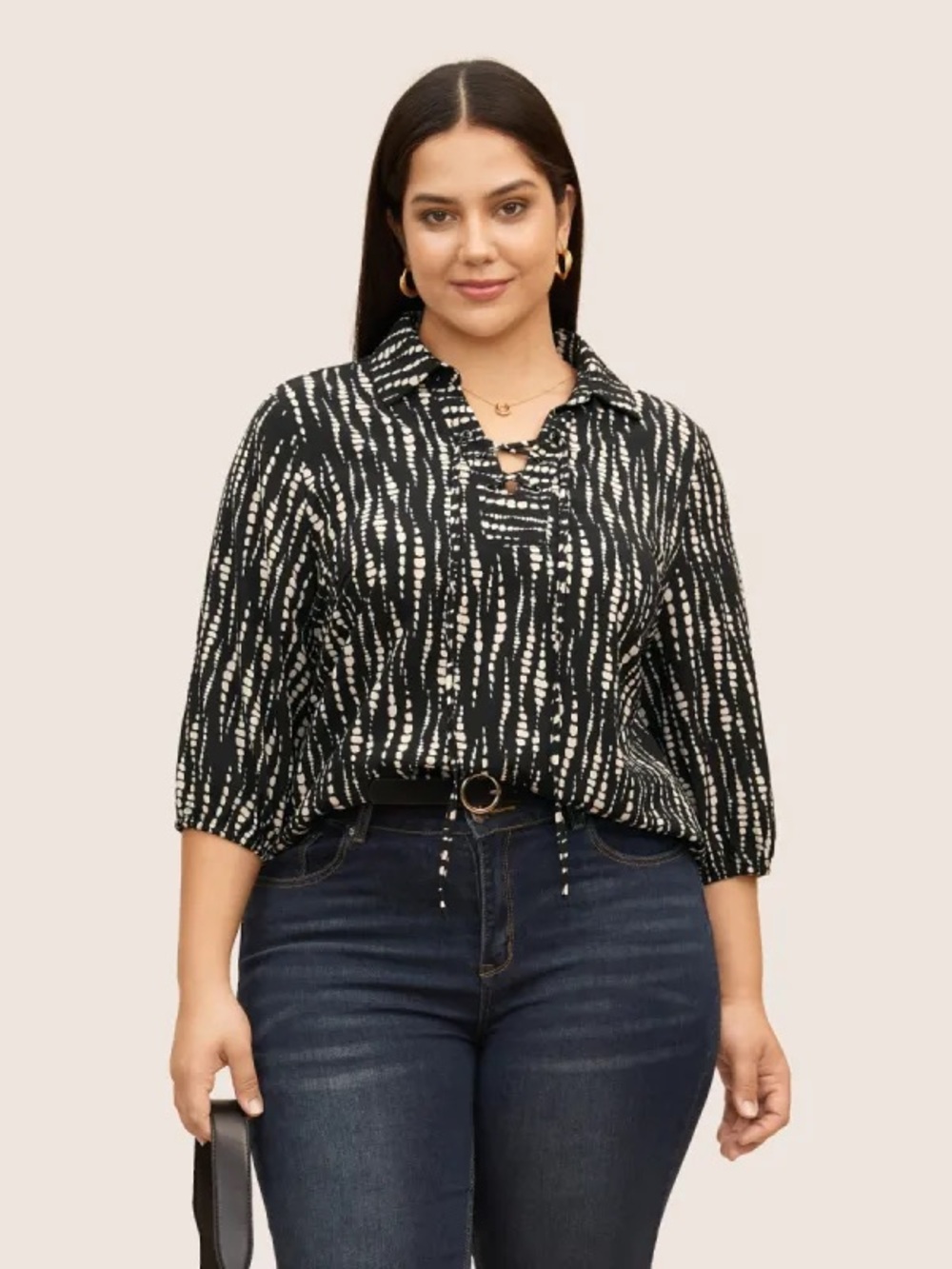 NWT Bloomchic 28 Black & Ivory Print Blouse